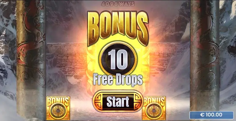 Katmandu Gold bonus start screen showing 10 Free Drops